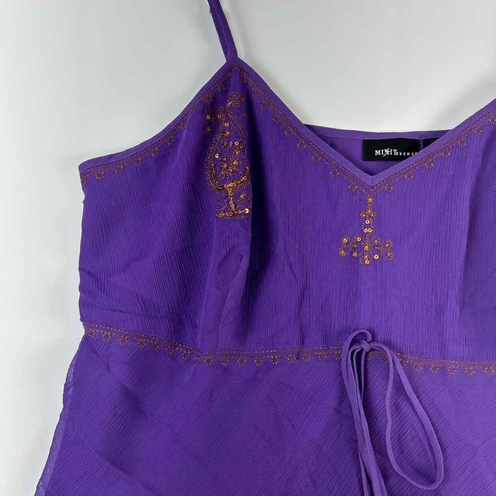 Vintage Mix It Womens Babydoll Tank Top Size 1X Purple Sequins Chiffon Gypsy - Picture 6 of 15